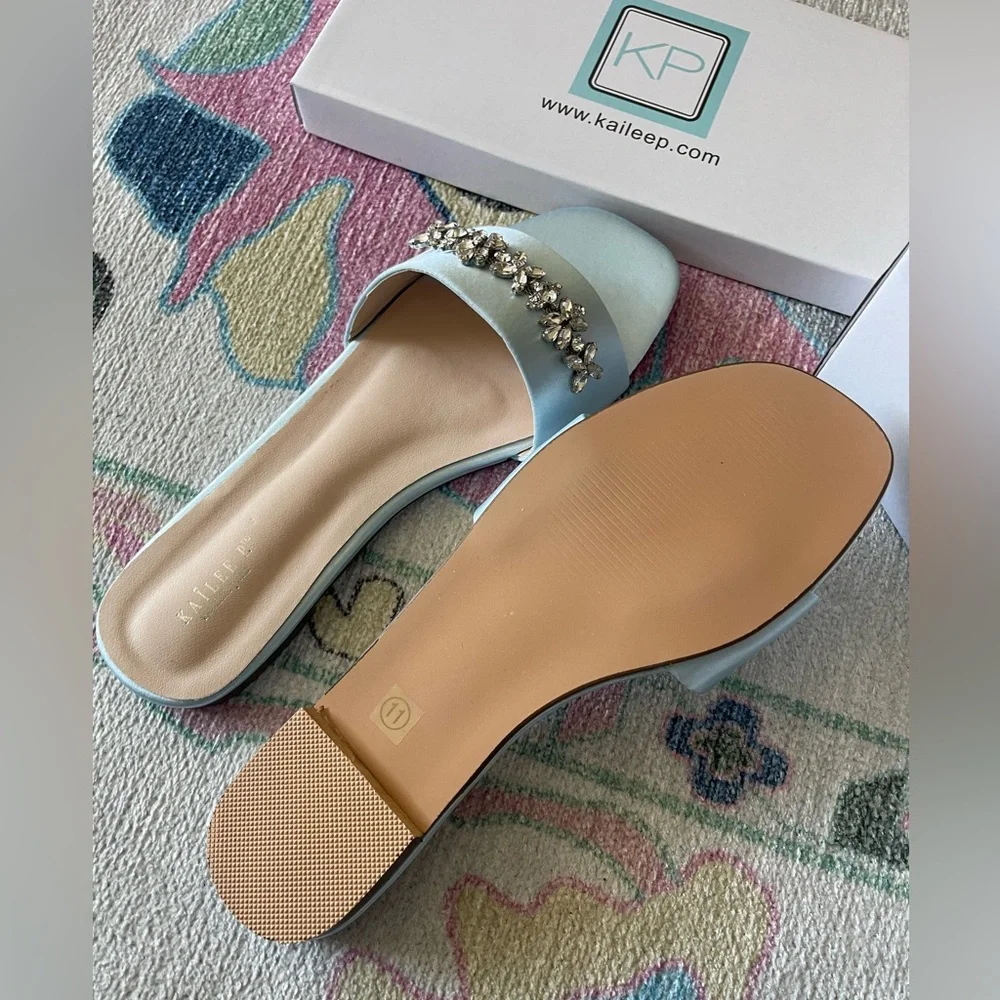 Satin slip on sandals with floral rhinestones - Picture 4 of 4